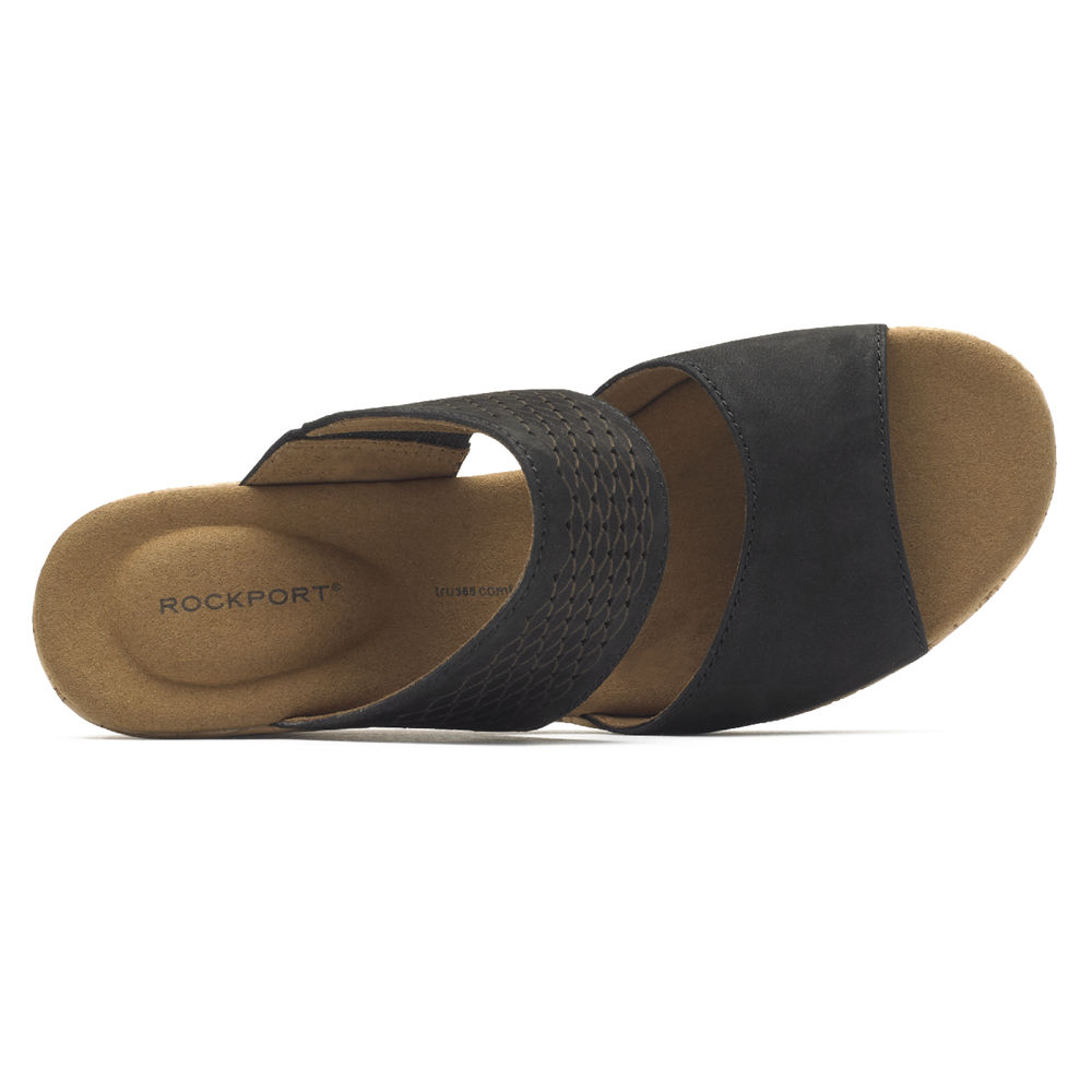 Rockport Sandaler Dame Svart - Briah Double Band Slip-On Wedge - IMEV12743